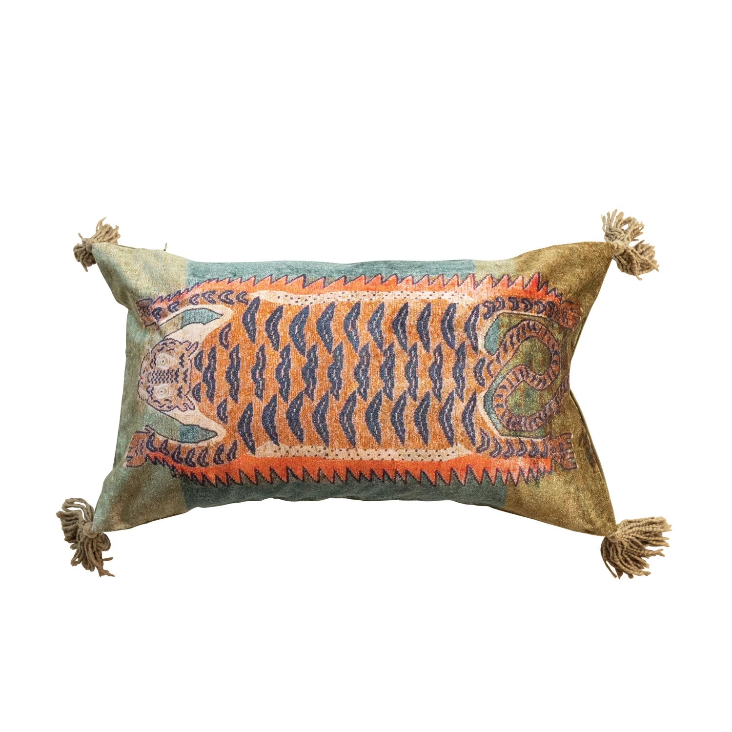 Tibetan Tiger Lumbar Pillow with Tassels