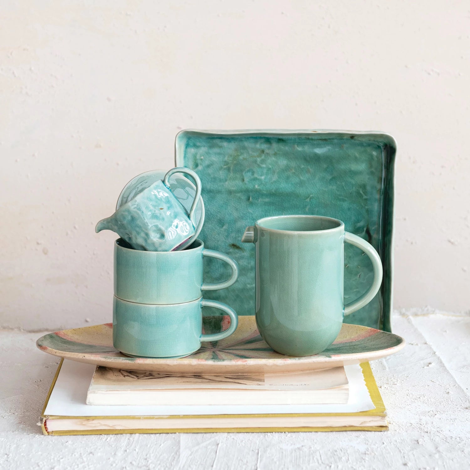 Aqua Glazed Stoneware Tray