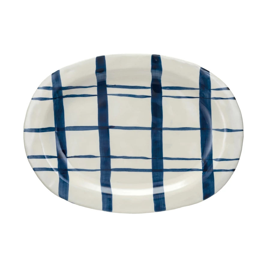 Oval Blue Plaid Platter