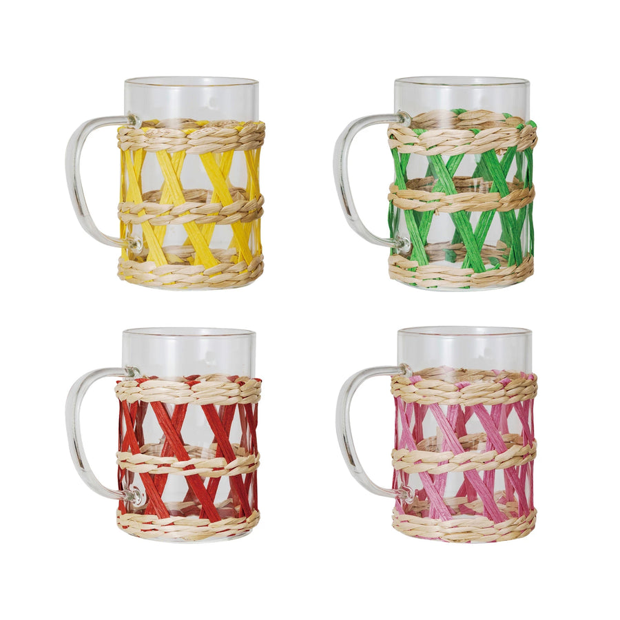 Colorful Rattan Wrapped Glass Mugs