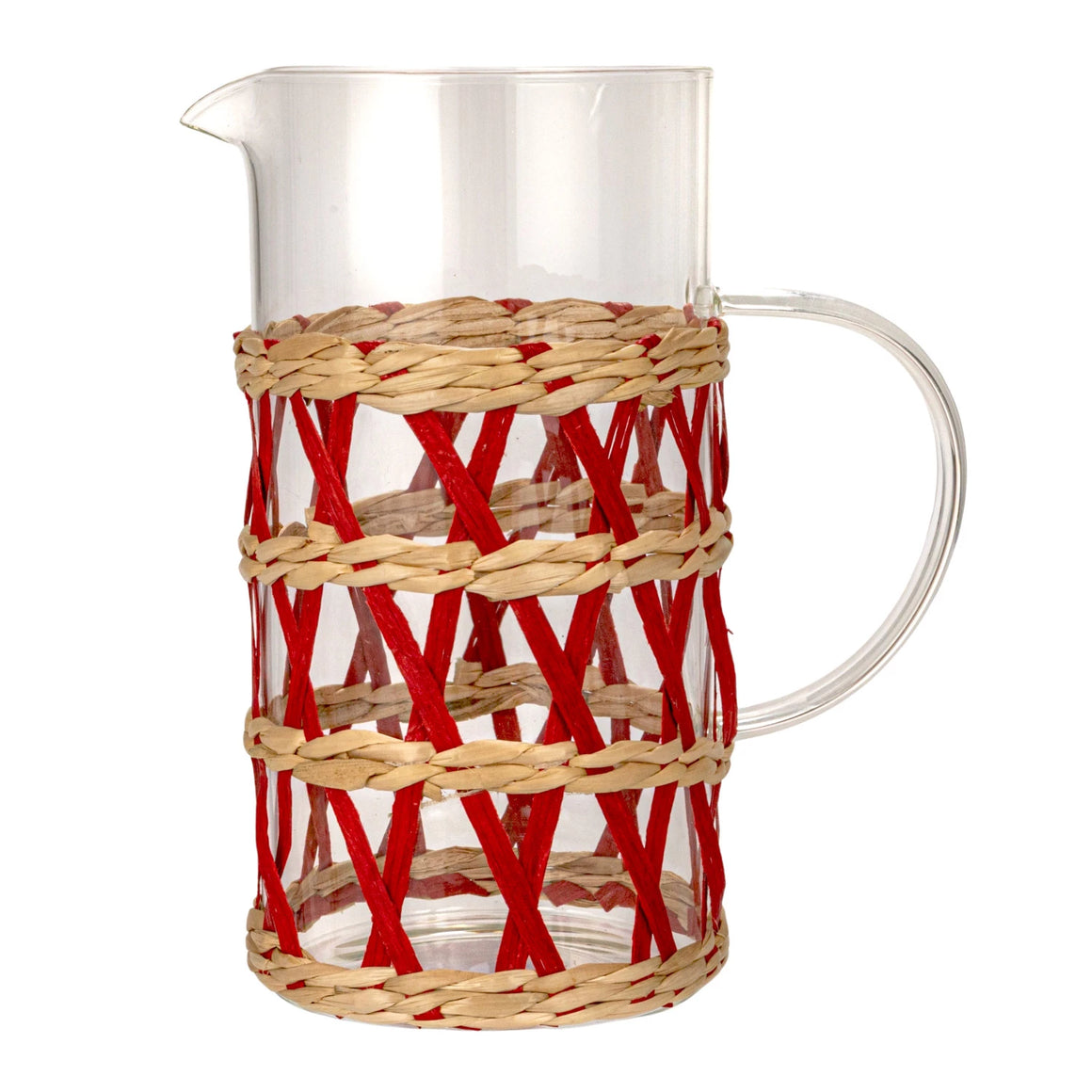 Red Rattan Wrapped Glass Pitcher