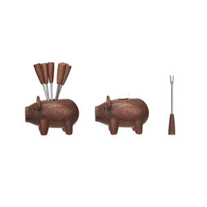 Wood Pig Appetizer Pick Holder