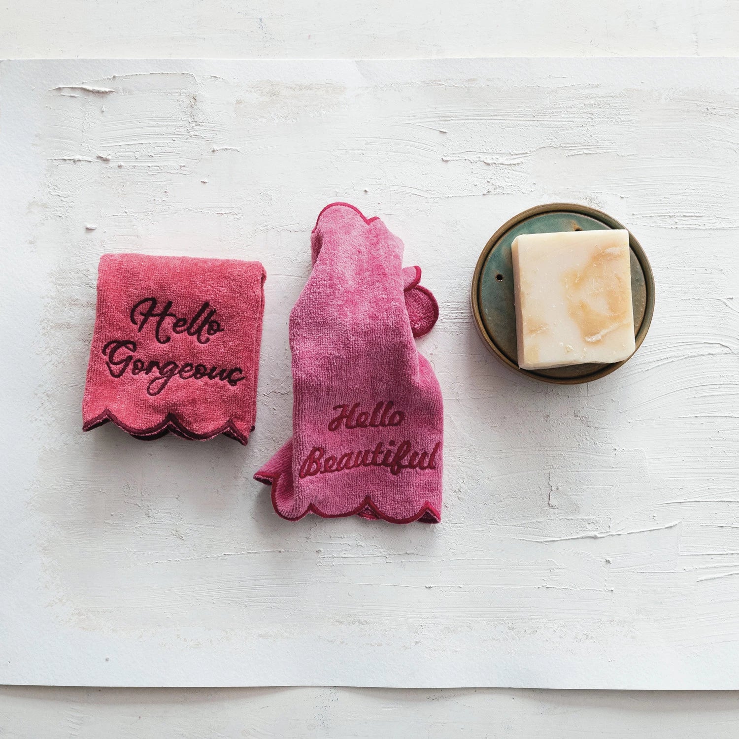Hello Gorgeous/Beautiful Embroidered Cloths