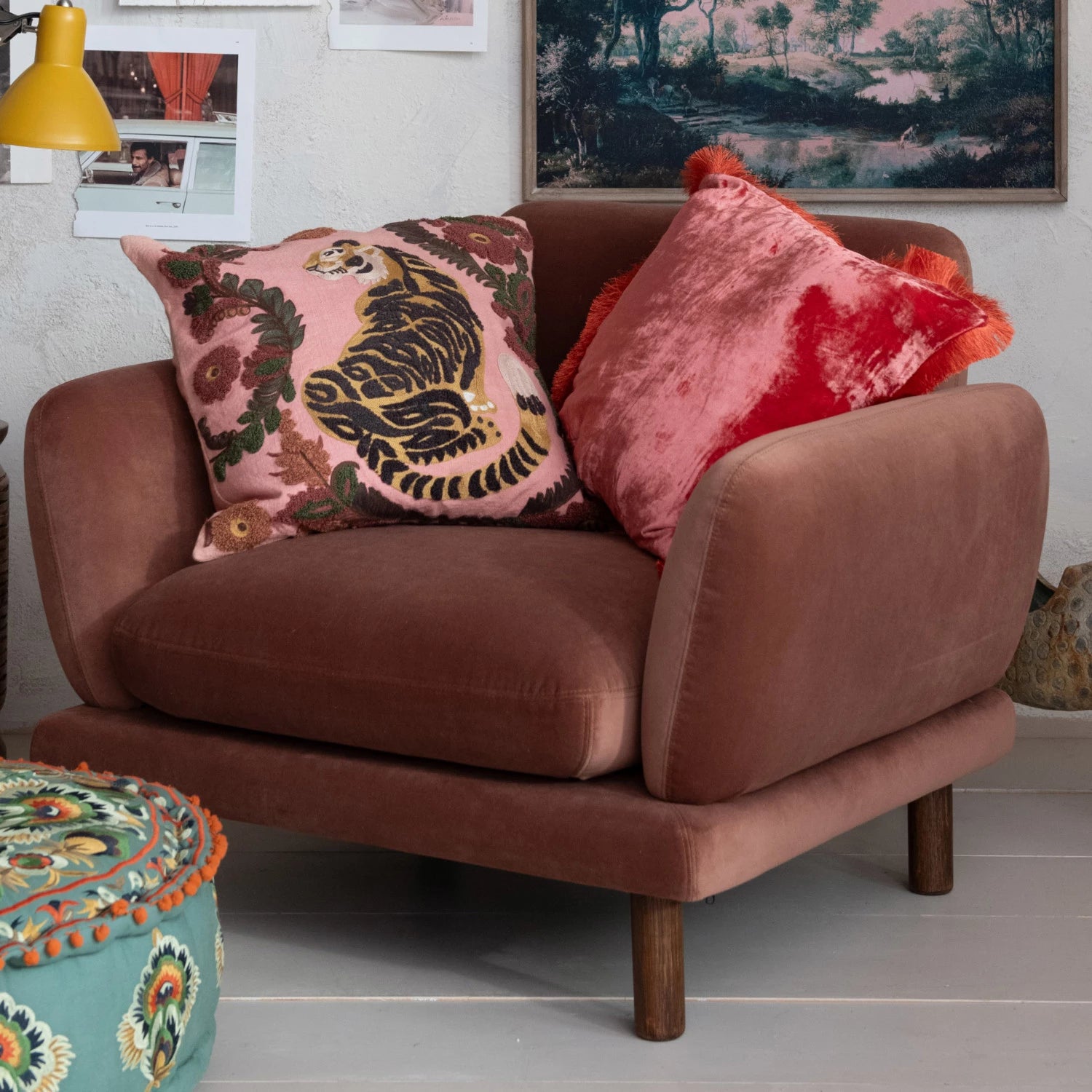 Pink Embroidered Tiger Pillow