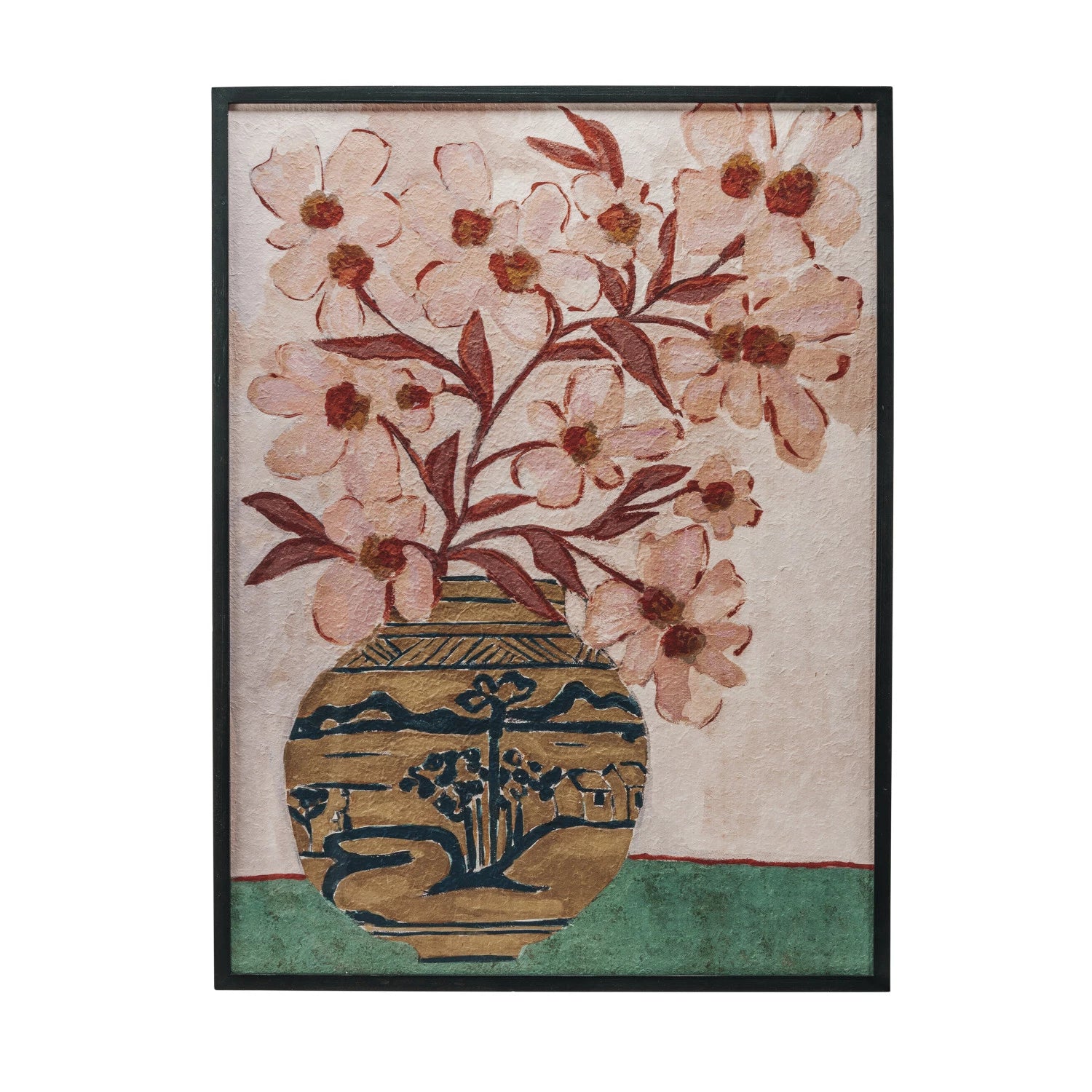 Blue & Gold Vase with Flowers Art