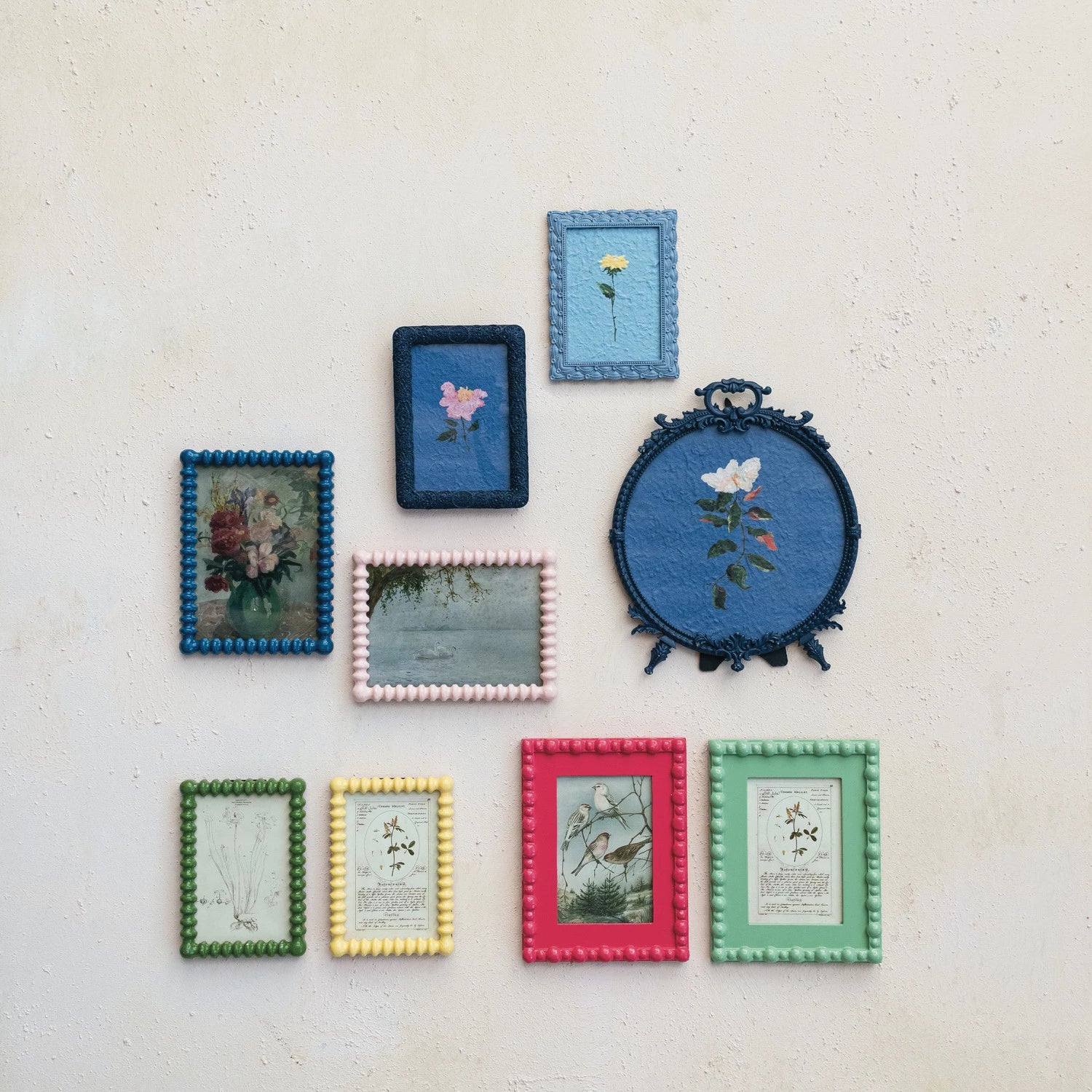 Blue Circle Frame with Hand-Painted Flowers