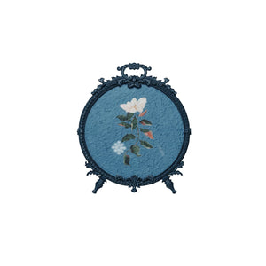 Blue Circle Frame with Hand-Painted Flowers
