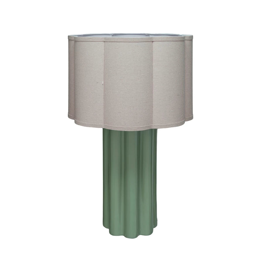 Mint Green Fluted Lamp with Scalloped Shade