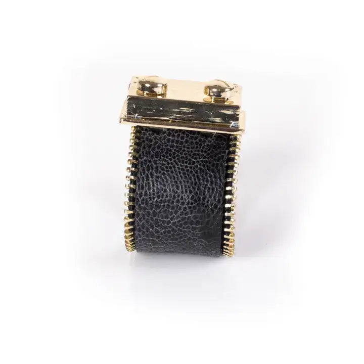 Bold Zip-Edge Leather Cuff Bracelet