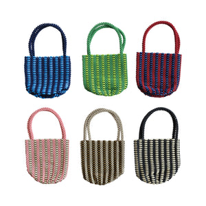 Handmade Acrylic Beaded Two-Tone Handbag with Stripes, 6 Colors