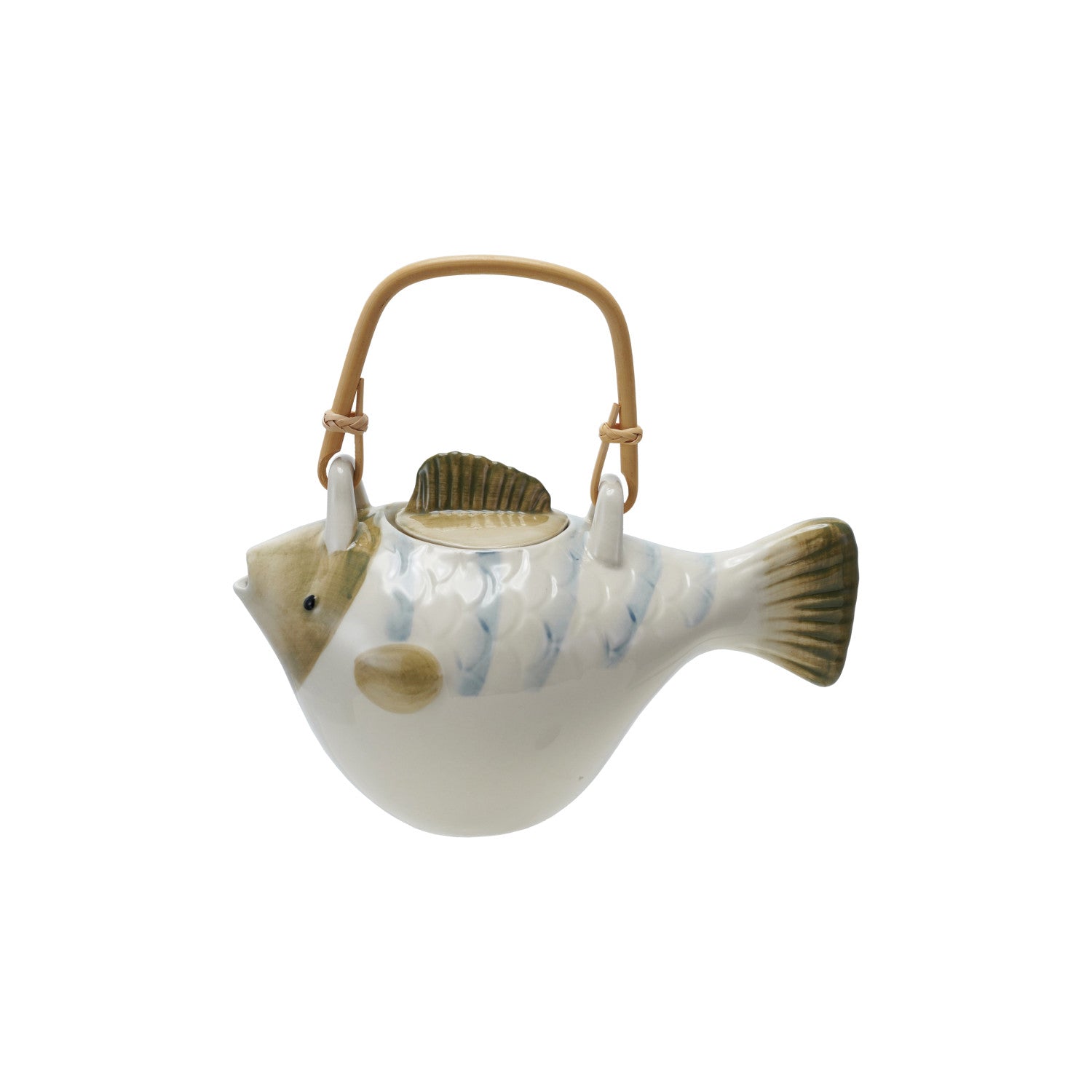 Fish Hand-Painted Teapot with Strainer & Handle