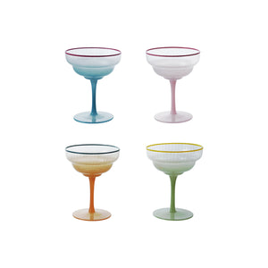 4 oz. Fluted Stemmed Coupe Glass with Colored Rim, 4 Ombre Colors
