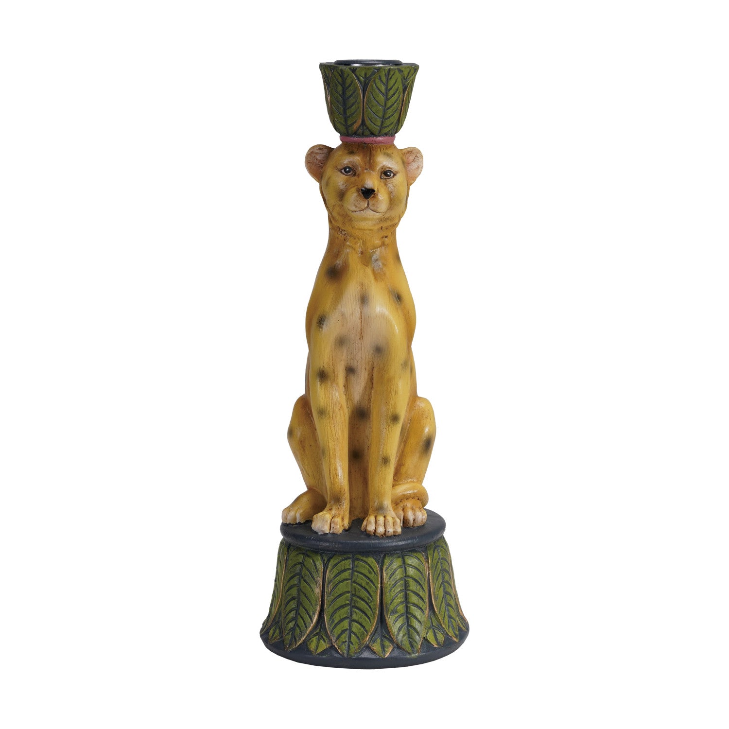 Resin Cheetah/Palm Leaf Taper Holder