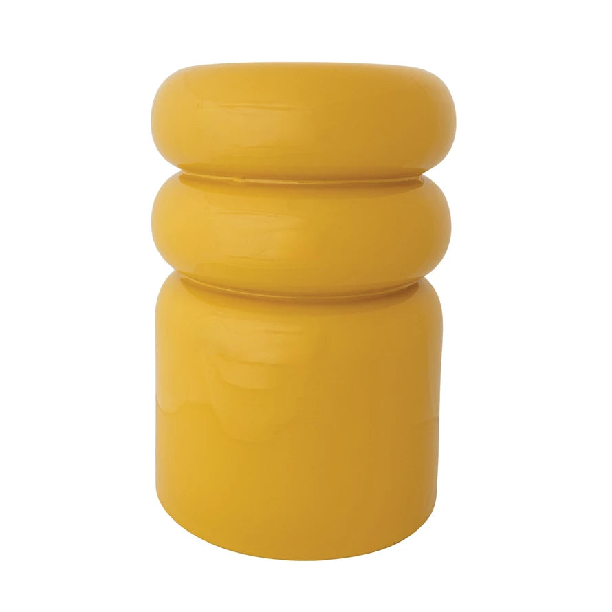 Yellow Enameled Metal Stool/Planter
