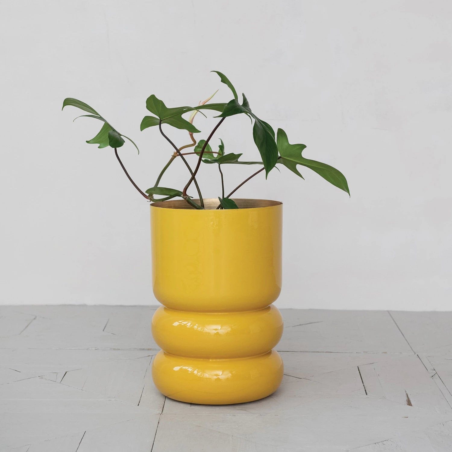 Yellow Enameled Metal Stool/Planter