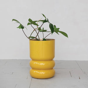 Yellow Enameled Metal Stool/Planter