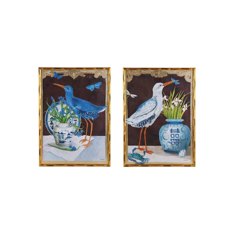 Bird Bamboo Framed Canvas Wall Décor.