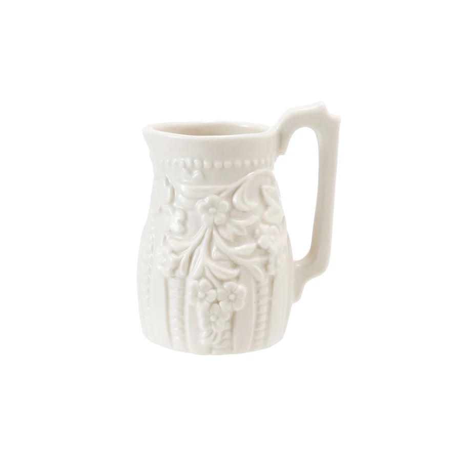 White Embossed Vintage Reproduction Creamer