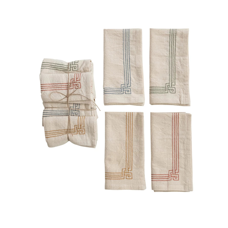 Multi-Color Cotton Napkins with Embroidery