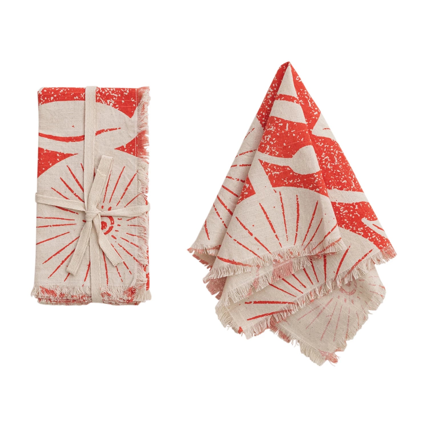 Natural & Tomato Floral Cotton Napkins
