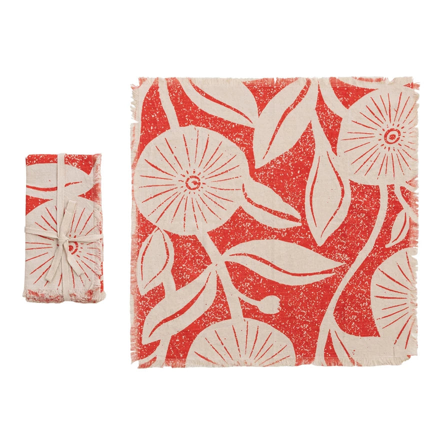Natural & Tomato Floral Cotton Napkins