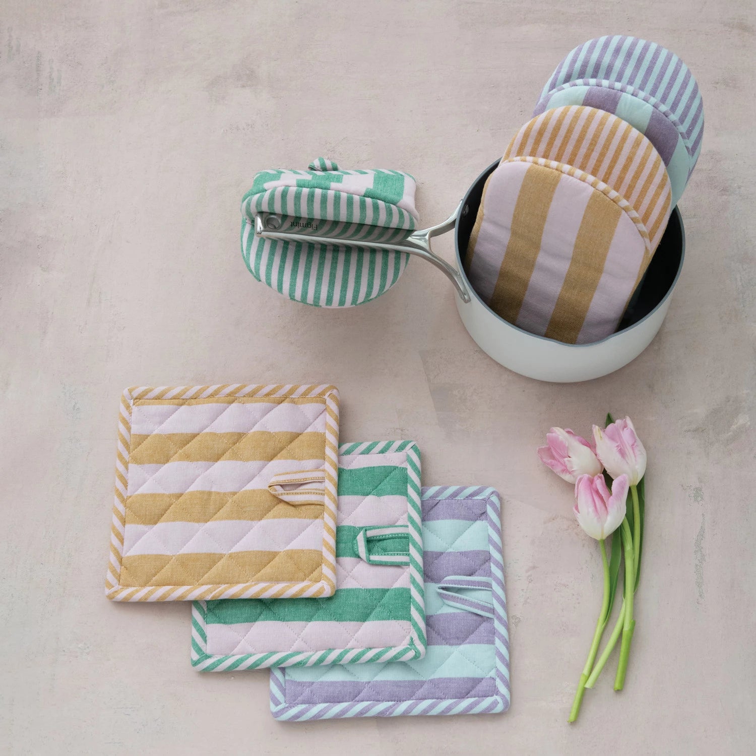 Woven Cotton Striped Oven Mitt