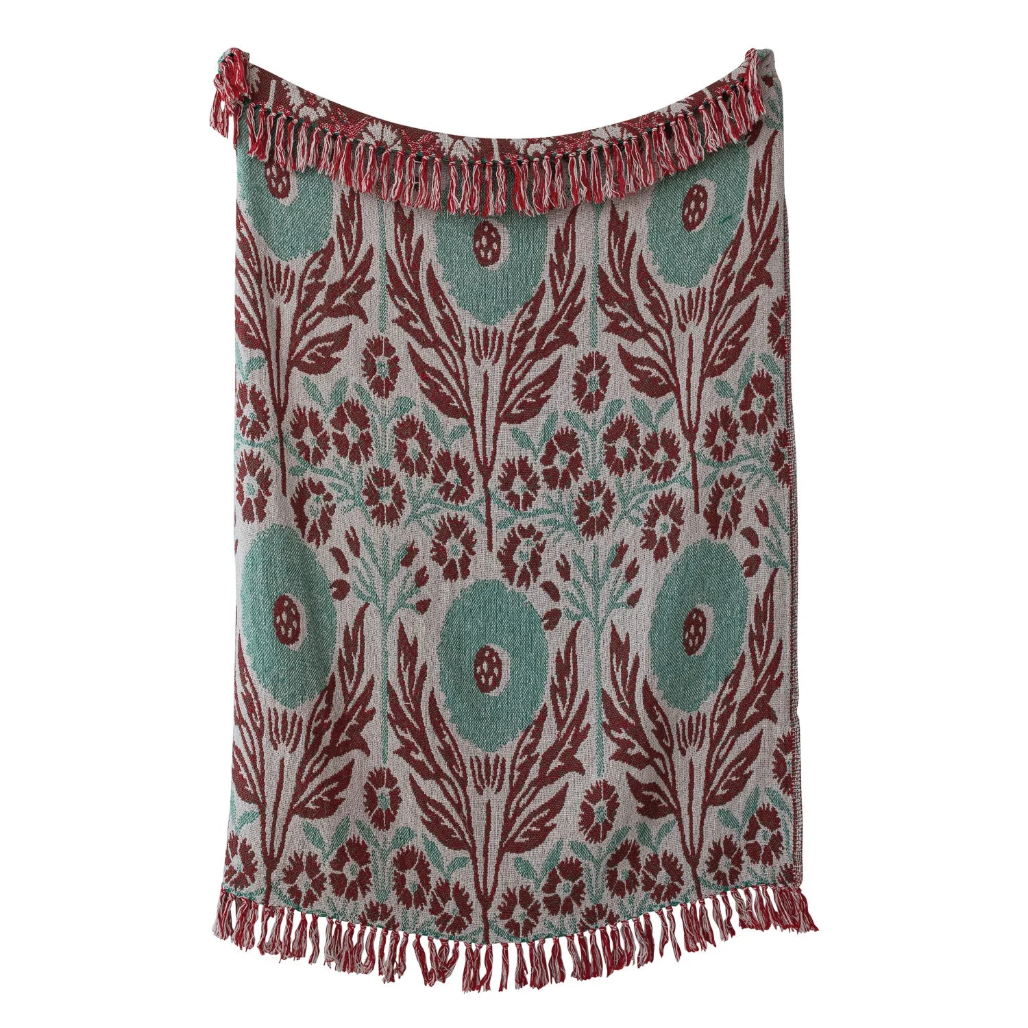 Flower Pattern Woven Cotton Blend Jacquard Throw