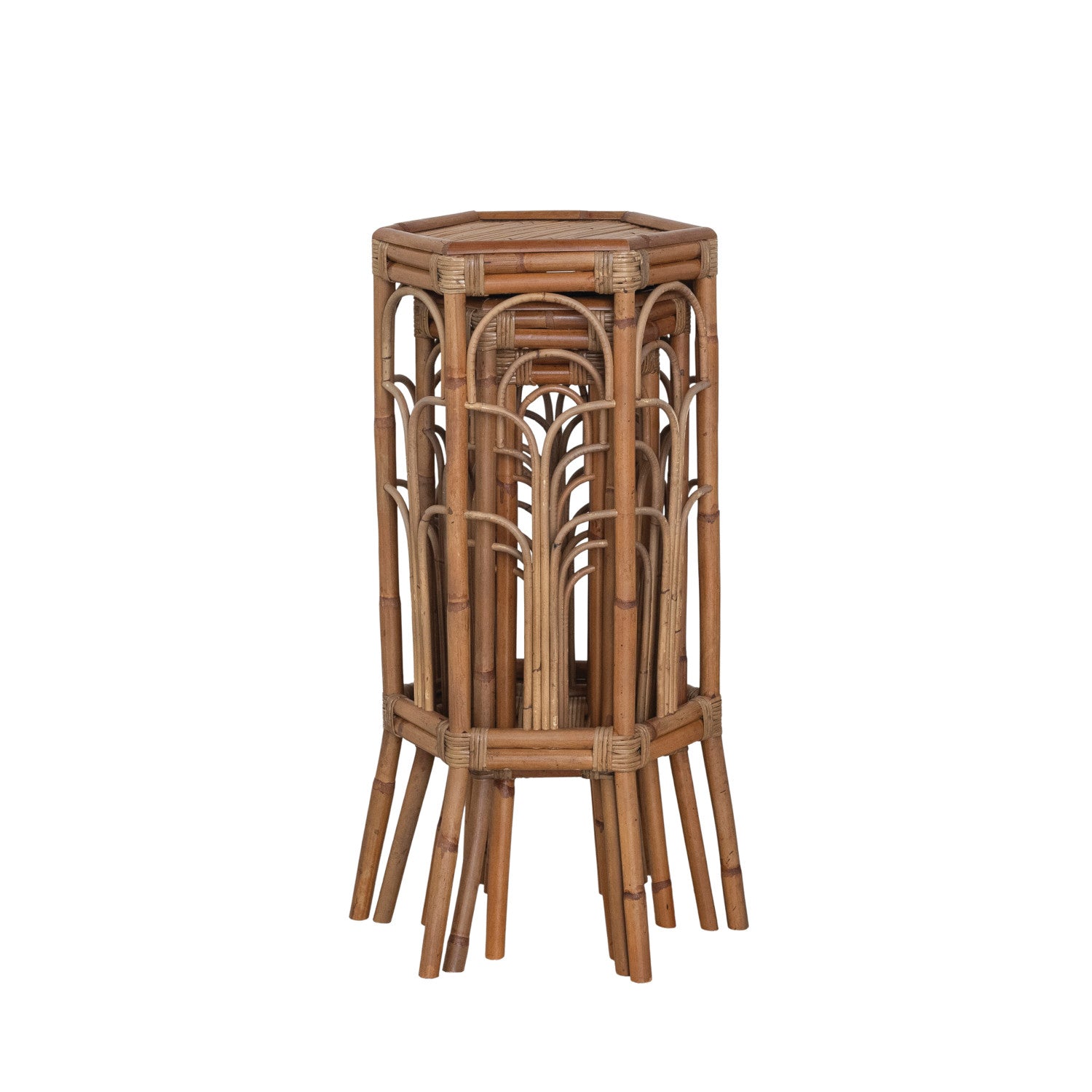 Rattan Hexagon Shaped Table and lant Stands