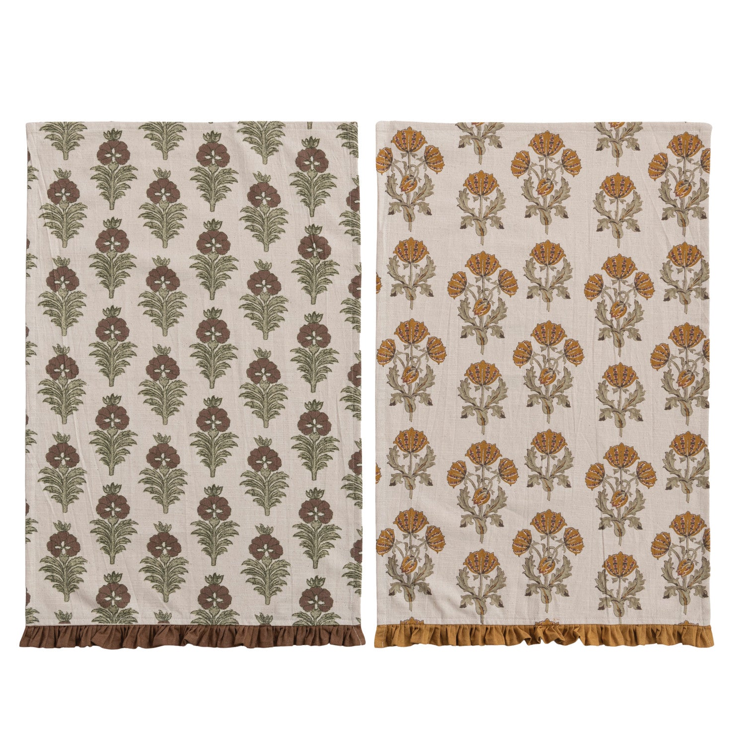 Flower Pattern &amp; Ruffle Cotton Tea Towel
