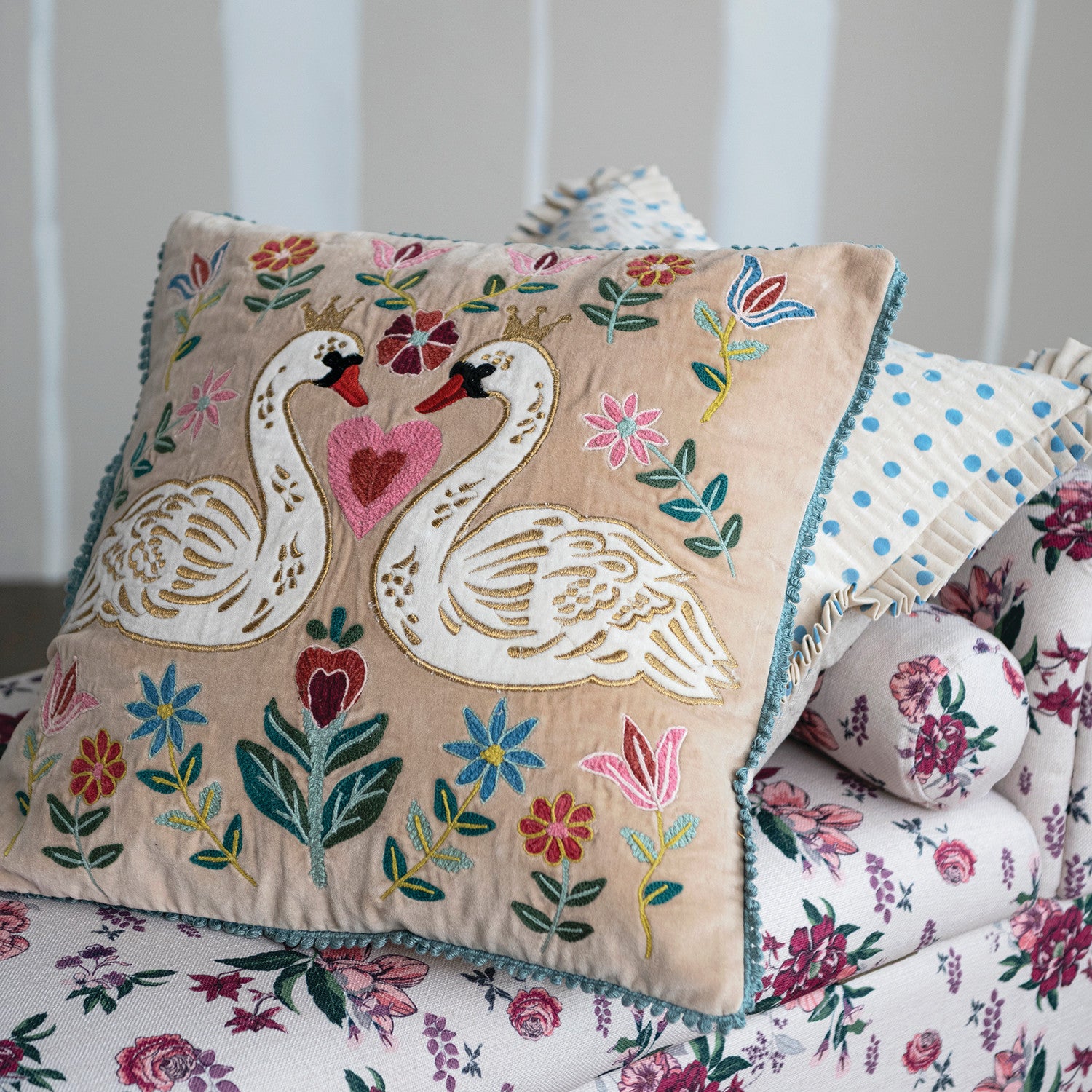 Square Cotton &amp; Linen Polka Dot Pillow