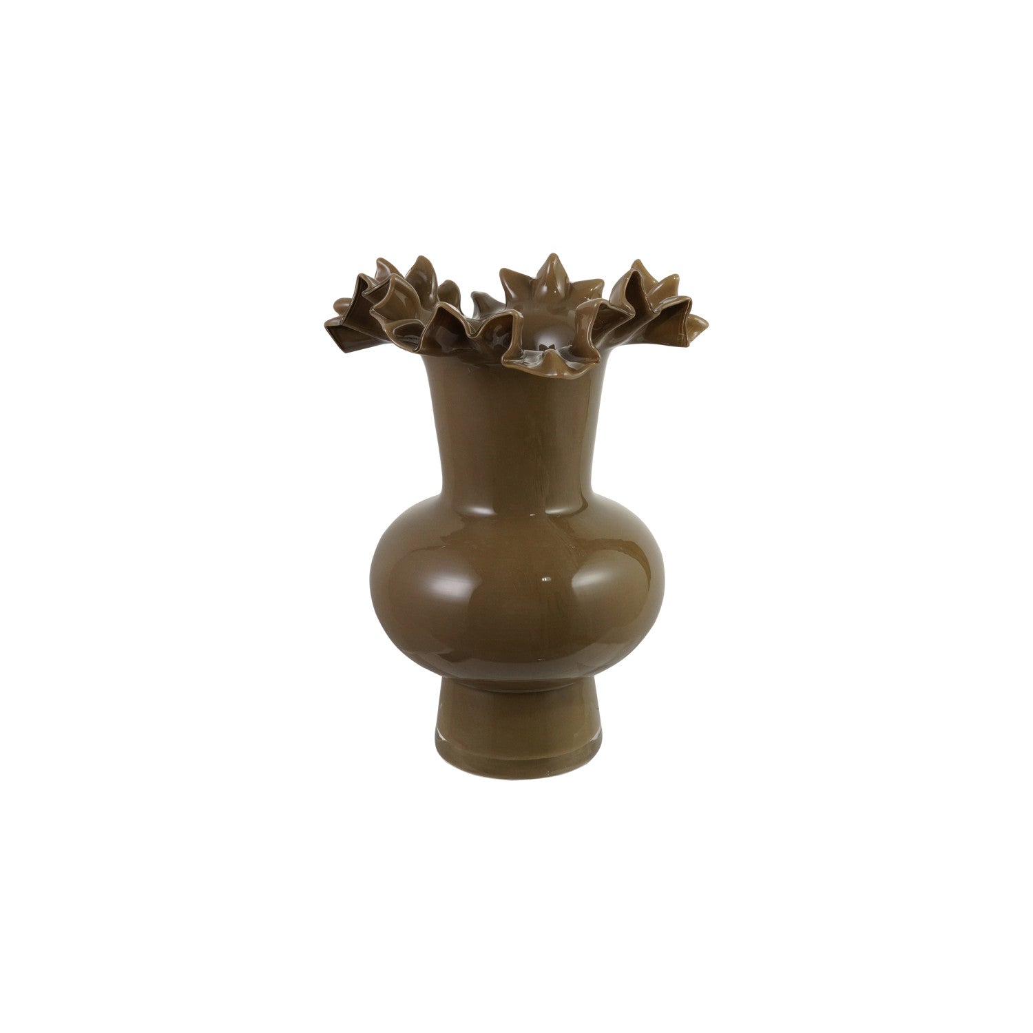 Opaque Glass Footed Ruffled Vase - Olive