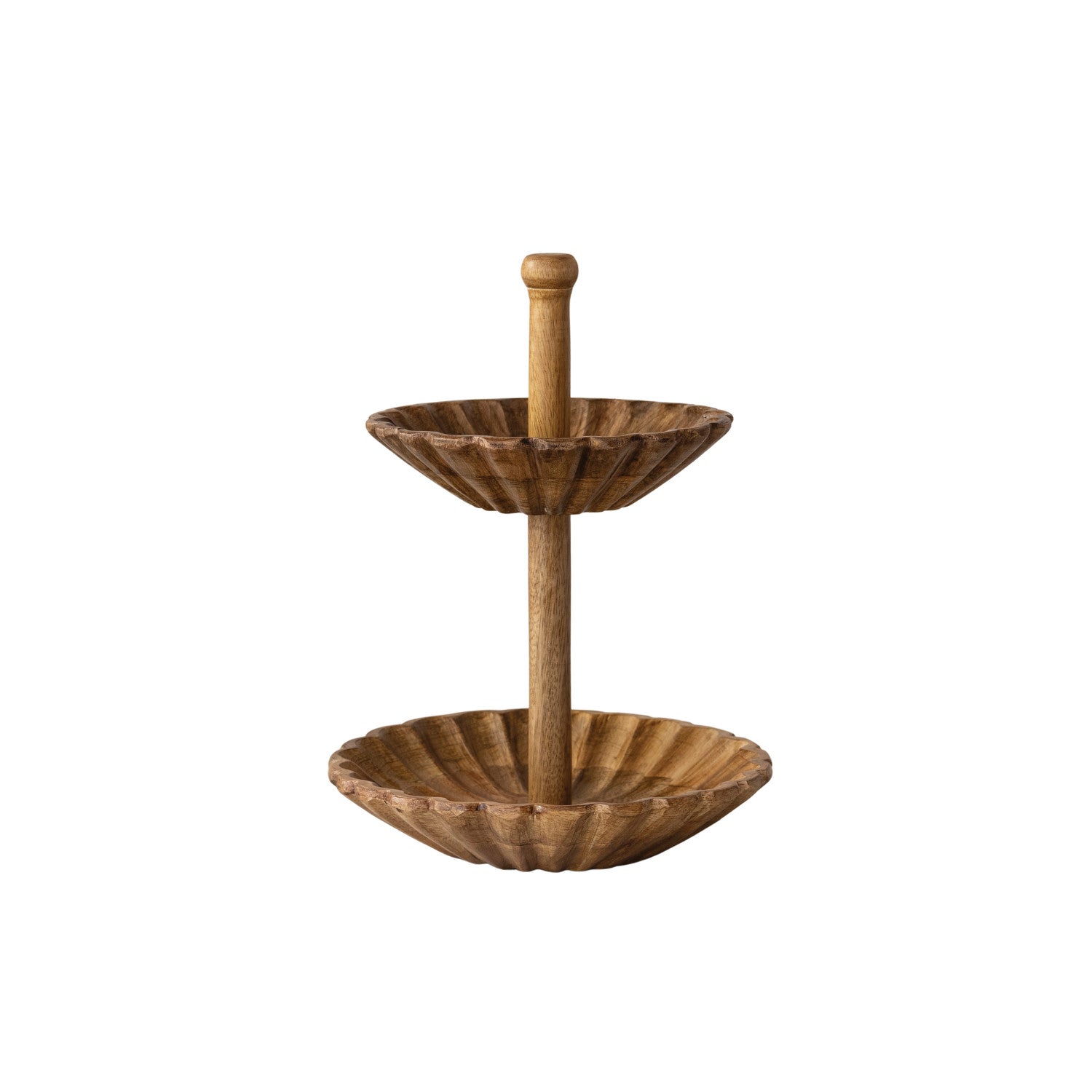 Carved Mango Wood Scalloped 2-Tier Tray