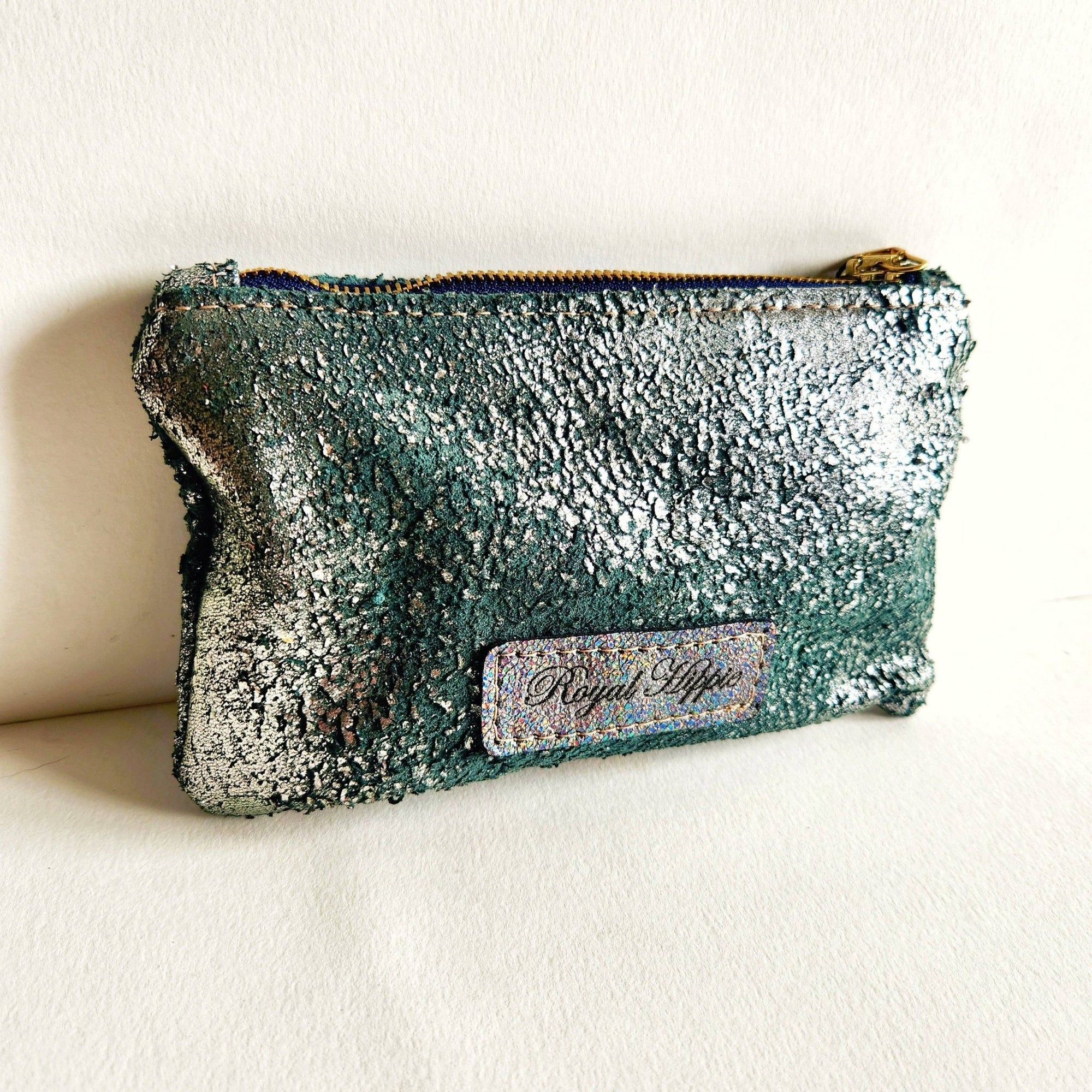 Distressed Pewter Italian Leather With French Trim Pouch - Box Turtle
