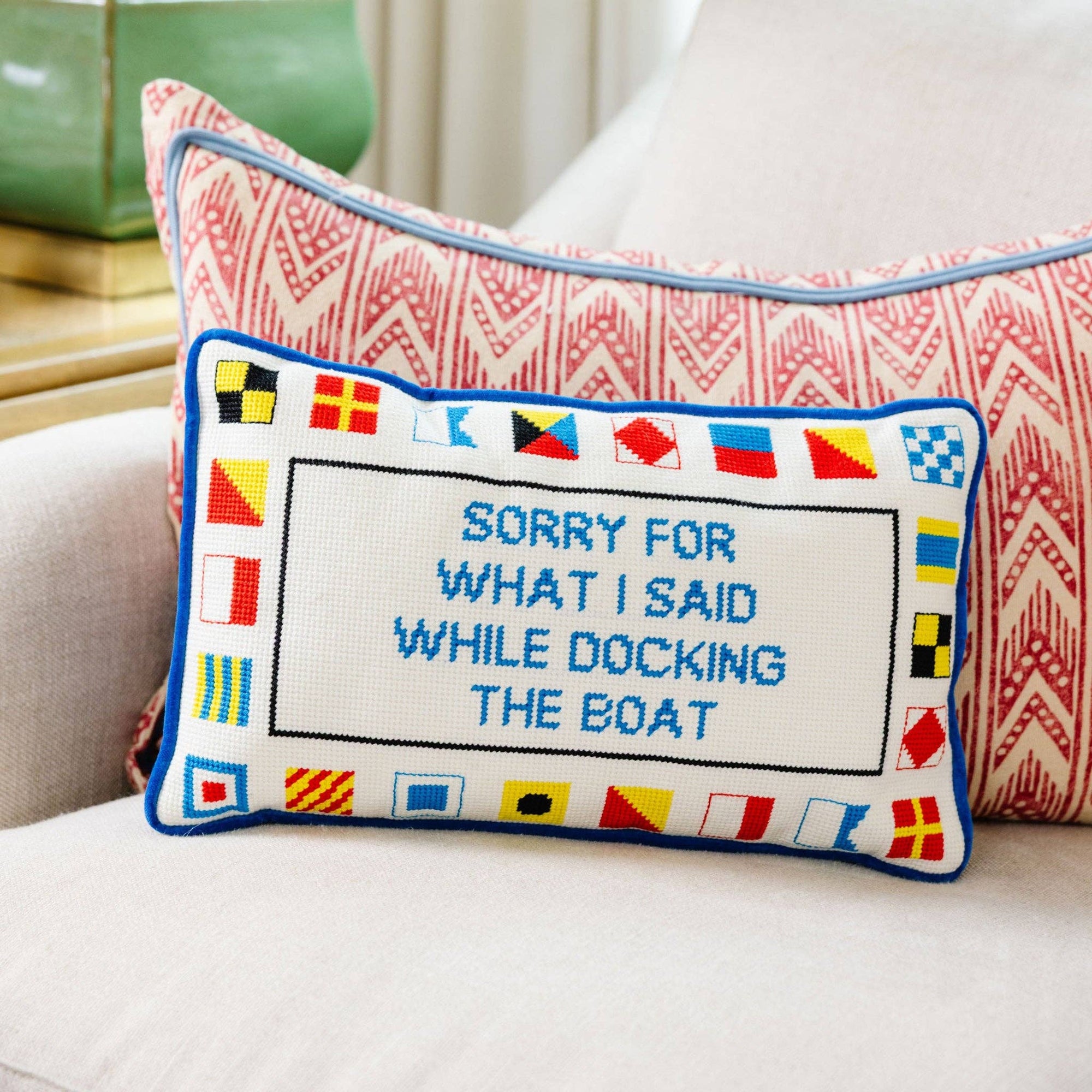 Docking The Boat Needlepoint Pillow - Box Turtle