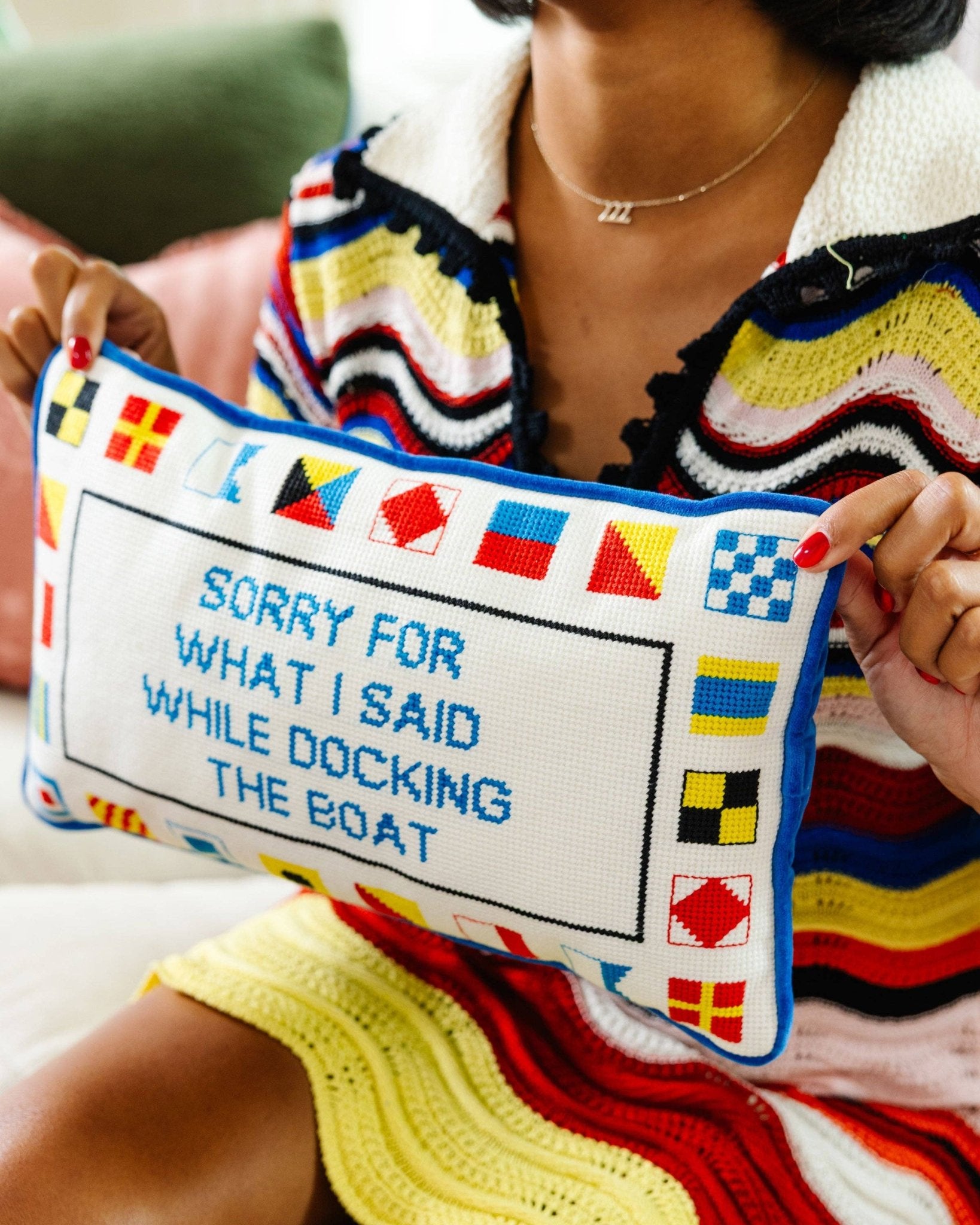 Docking The Boat Needlepoint Pillow - Box Turtle