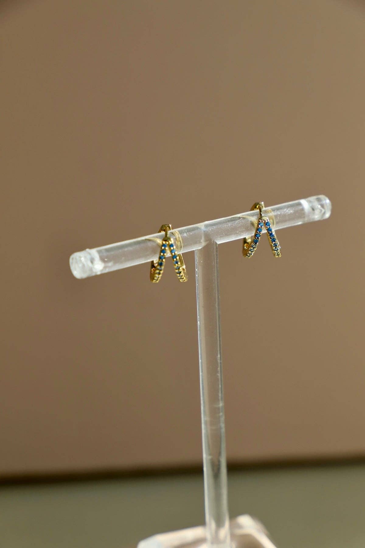 Double CZ Huggie Hoops - Blue - Box Turtle