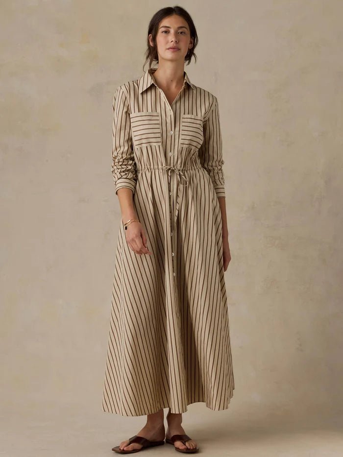 Drift Sand Stripe Coastal Poplin Catalina Dress - Box Turtle