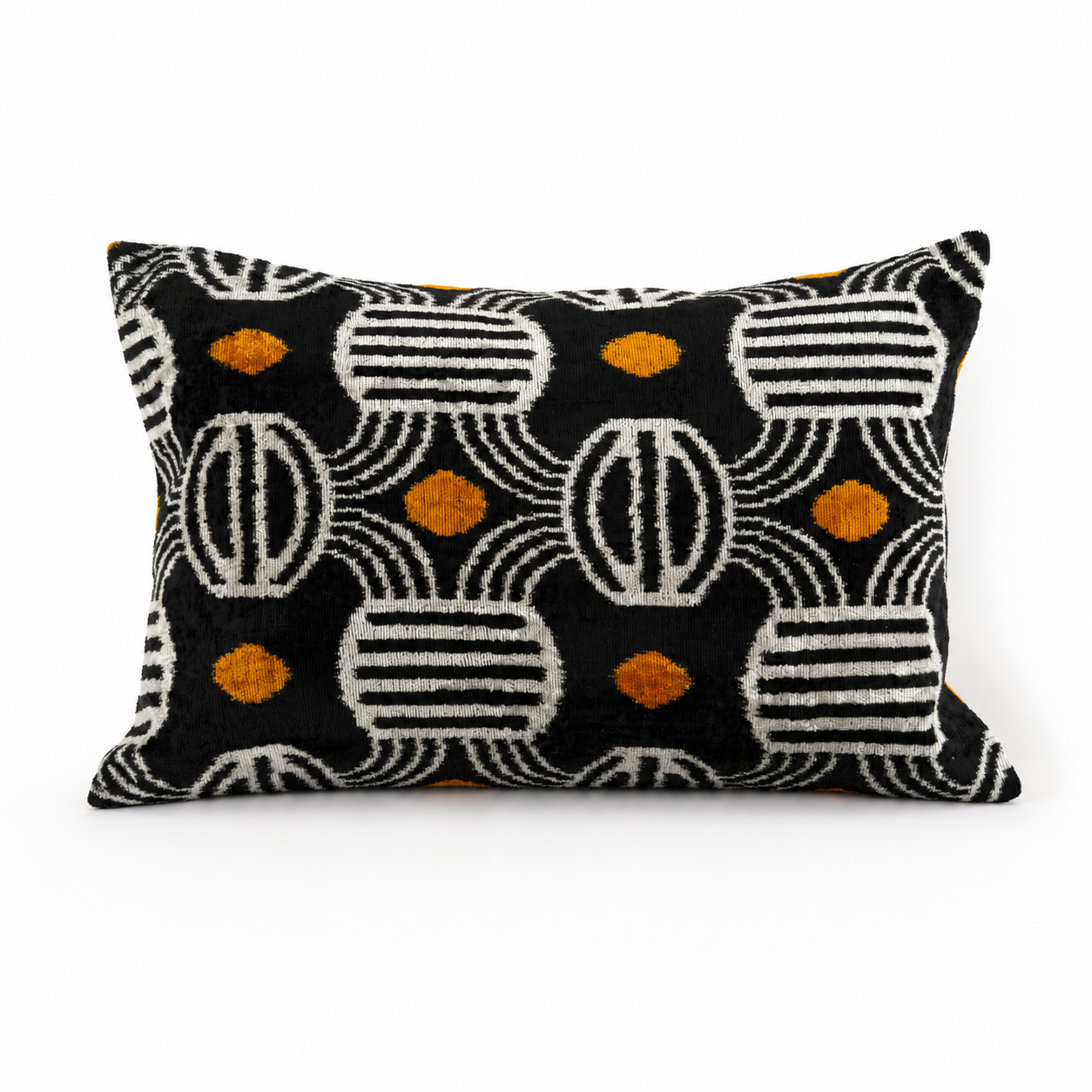Black Geometric Ikat Velvet Lumbar Pillow