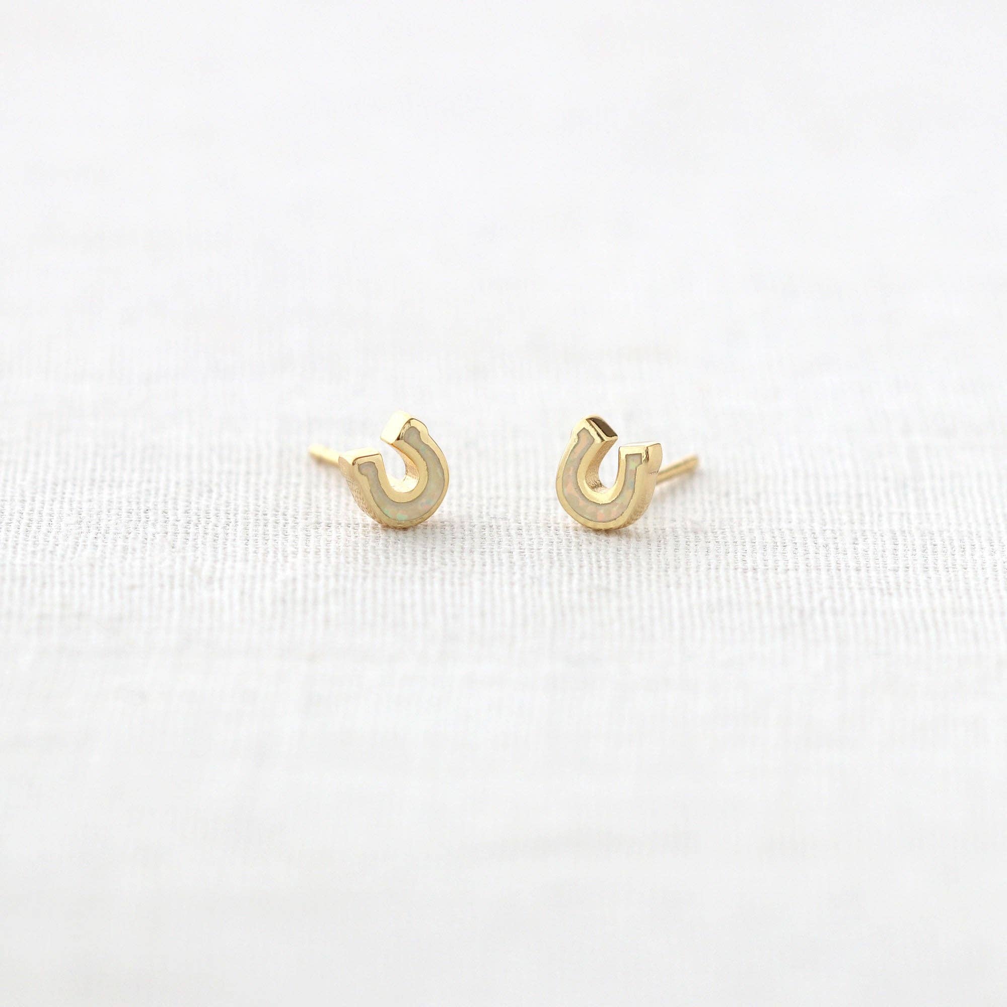 Opal Horseshoe Studs