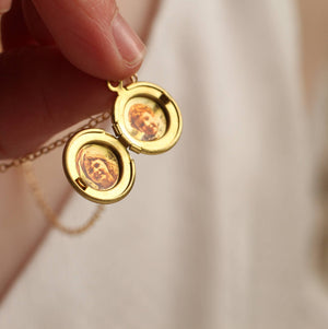 Tiny Brass Round Locket Necklace
