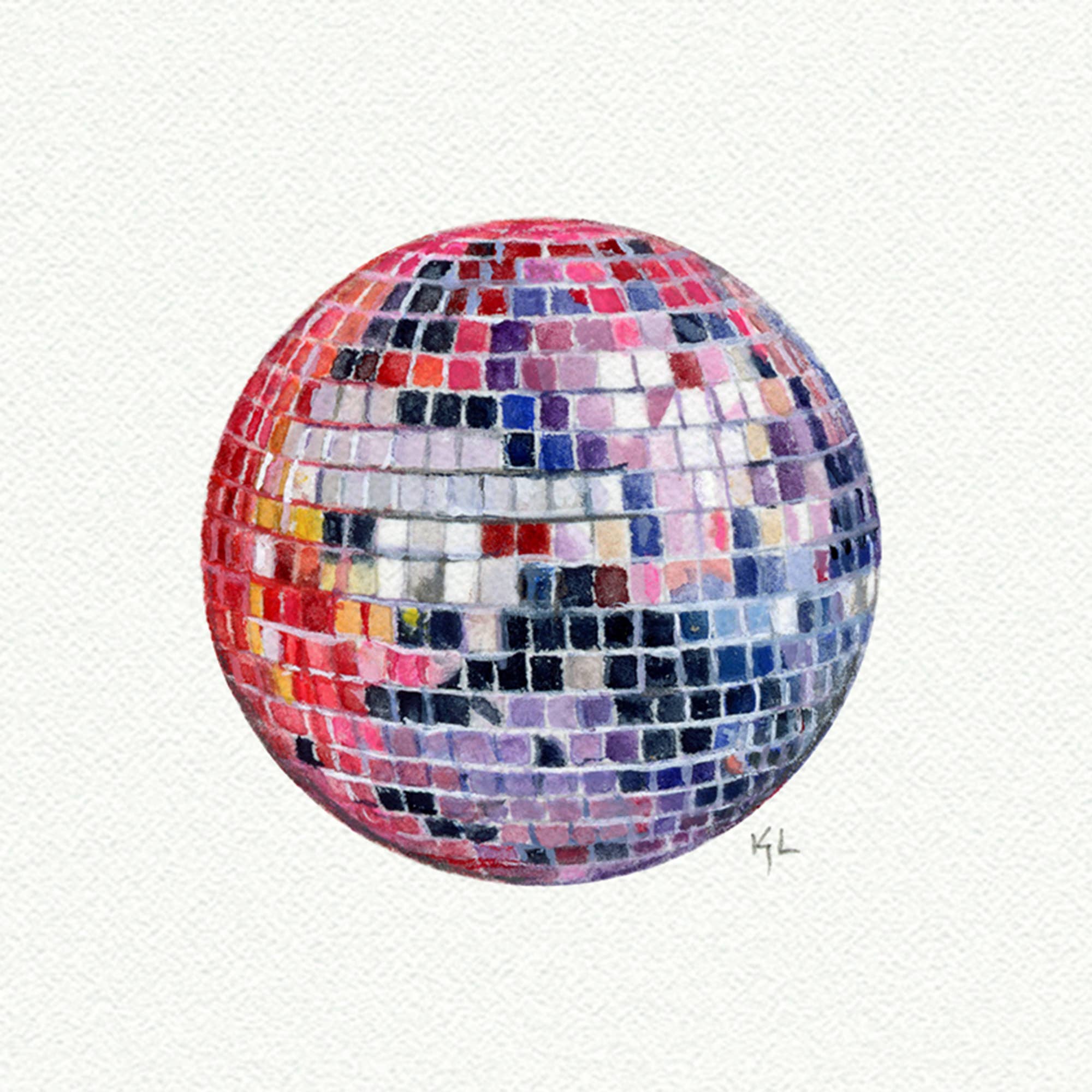 Disco Ball Pink Miniature Watercolor Print