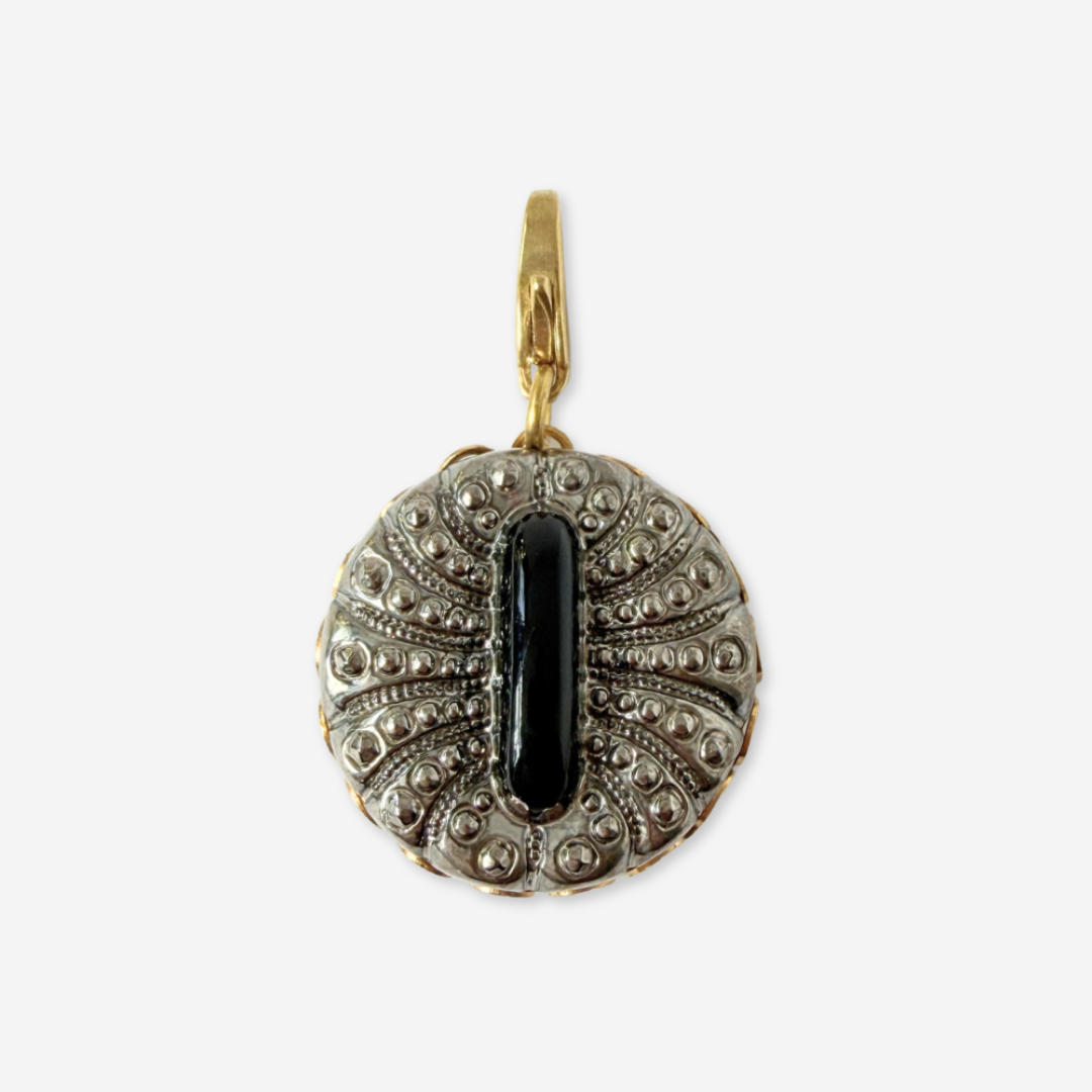 Vintage Silver and Black Czech Glass Circular Charm