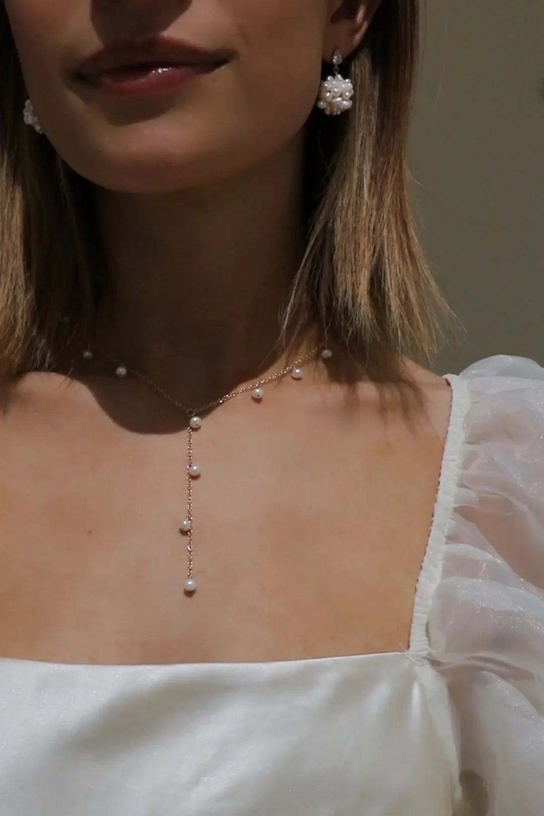 Gold Elle Pearl Drop Lariat Necklace
