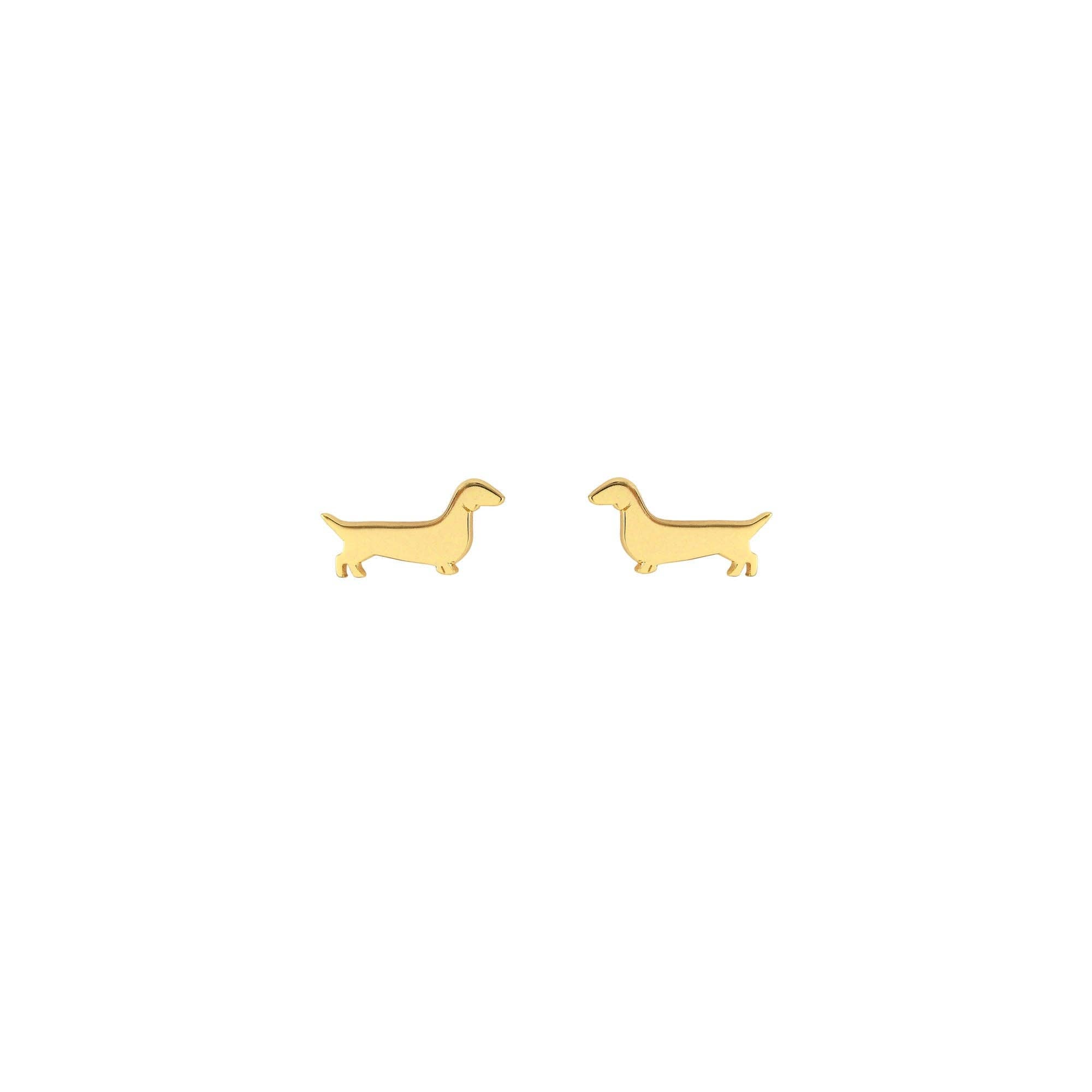 Gold Weiner Dog Stud Earrings