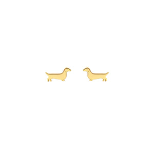 Gold Weiner Dog Stud Earrings