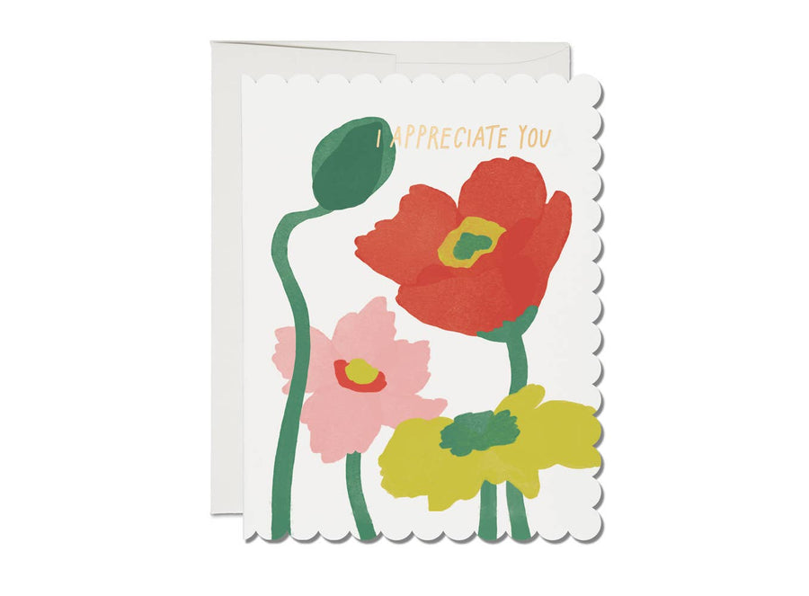 Scalloped Poppy Thank You Card