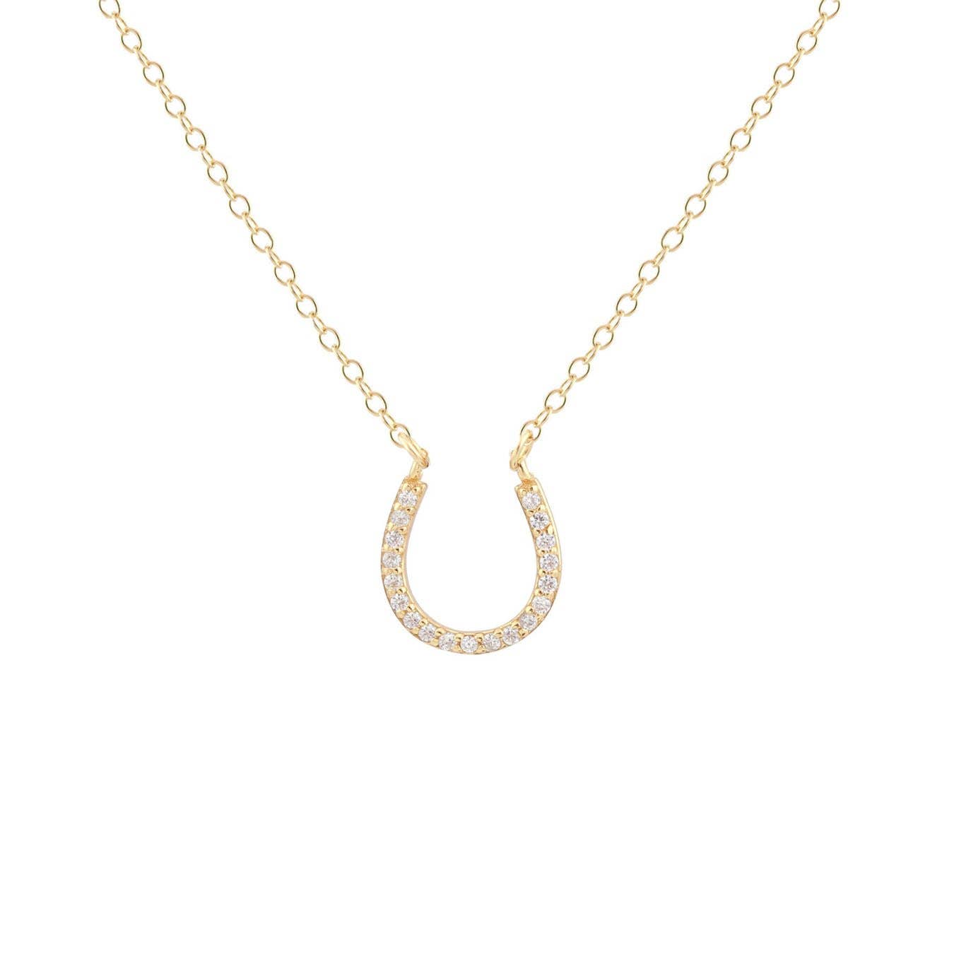 Gold Horseshoe Crystal Charm Necklace