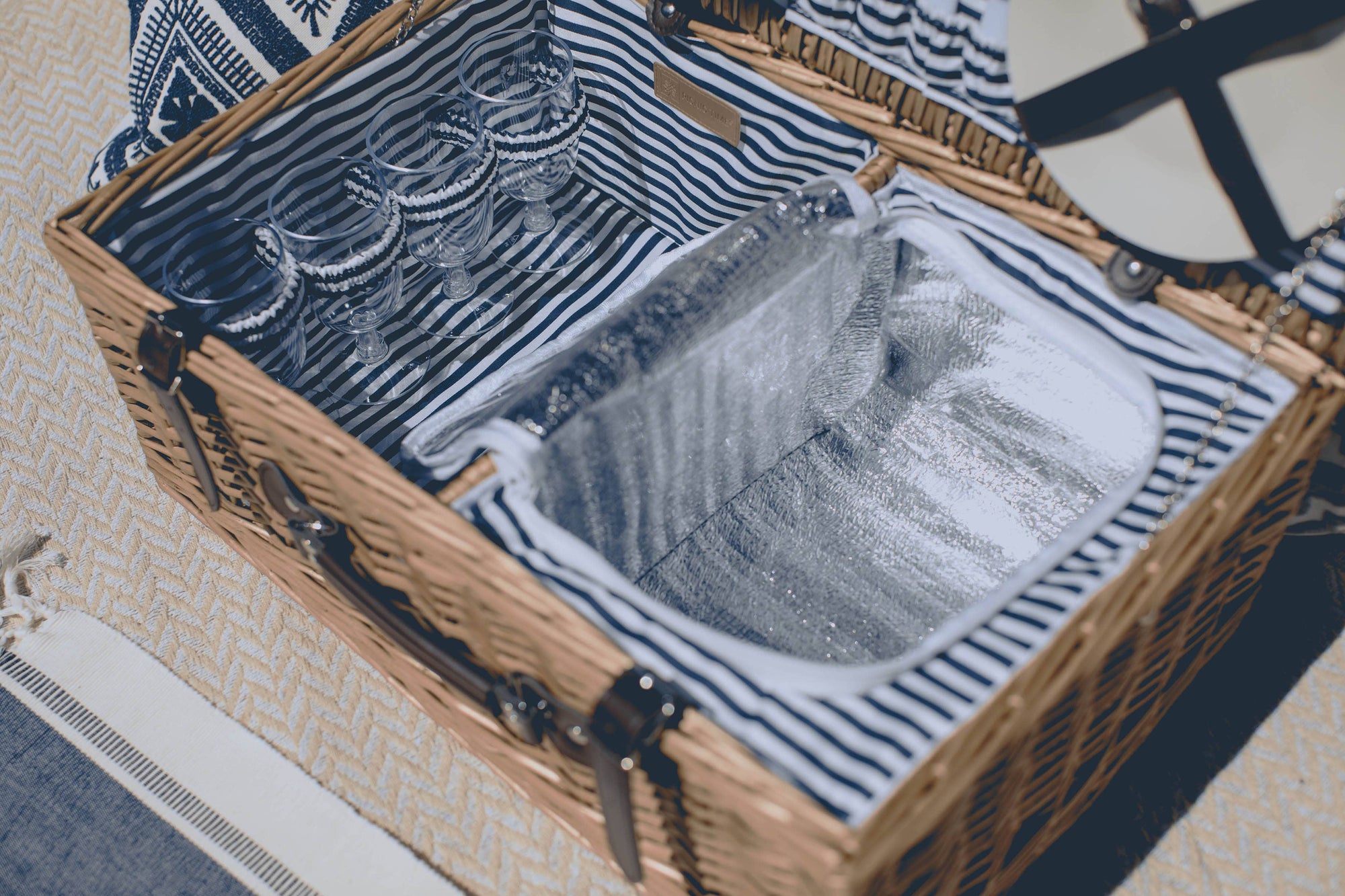 Navy/White Stripe Belmont Picnic Basket