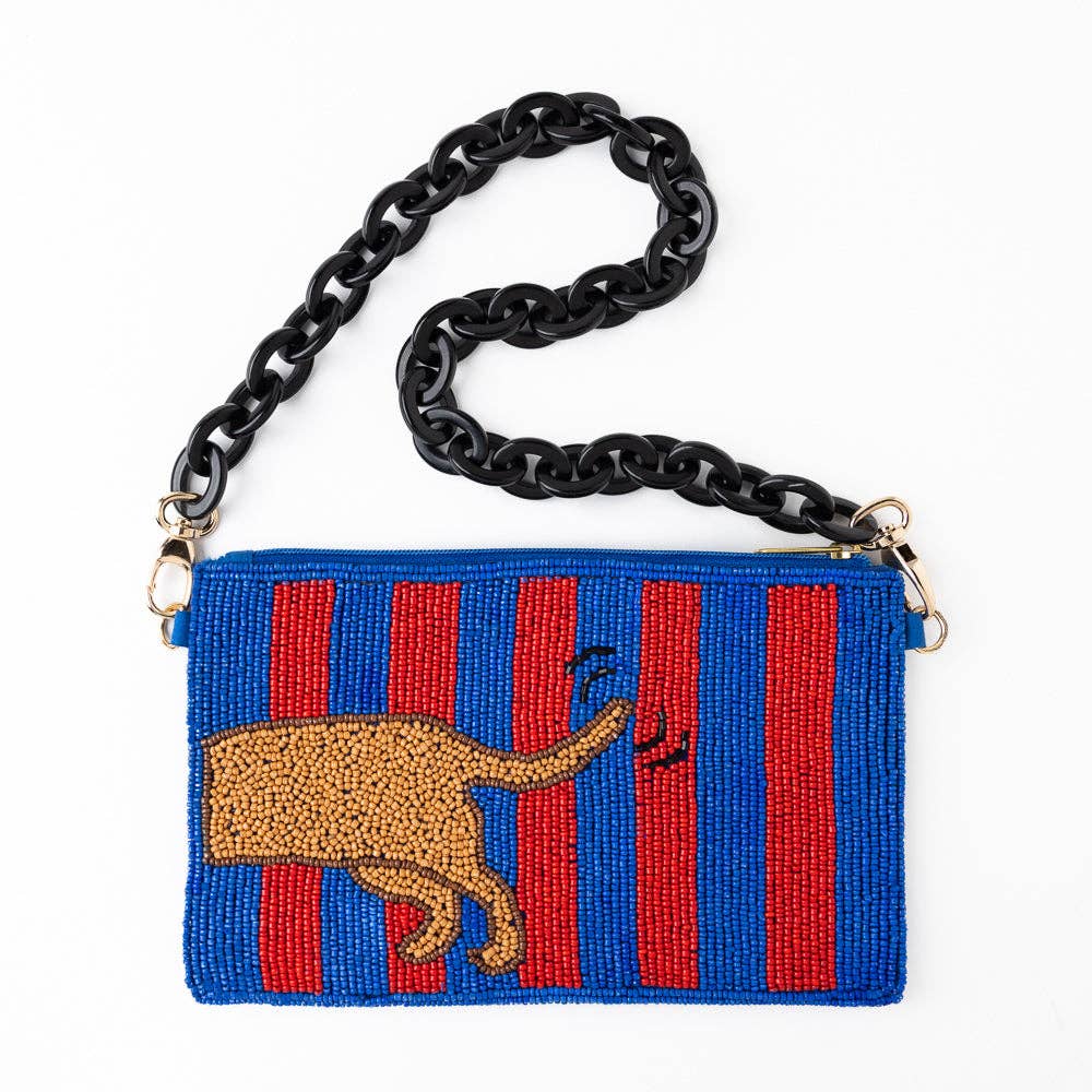 Elenor Striped Beaded Dachshund Bag Red + Blue - Box Turtle