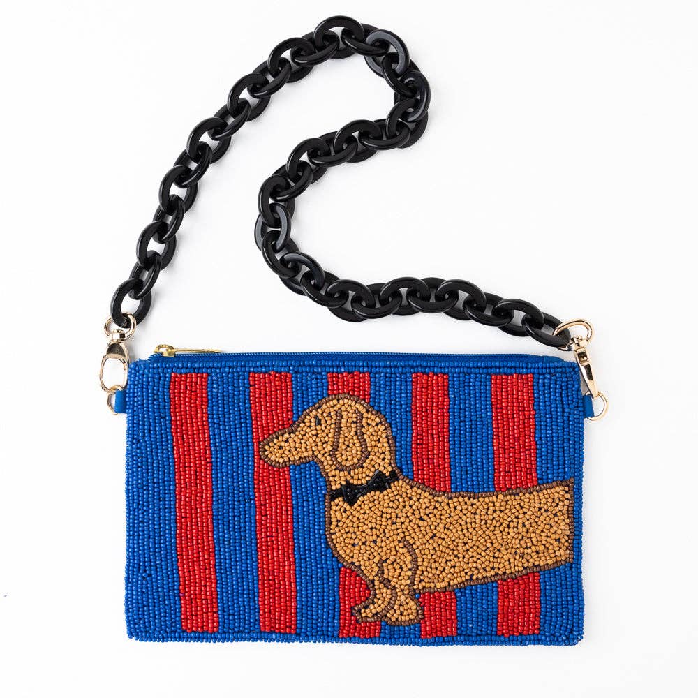 Elenor Striped Beaded Dachshund Bag Red + Blue - Box Turtle
